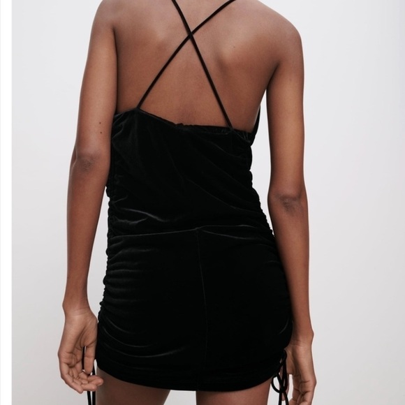 NWOT Zara Draped Black Velvet Mini Dress Sz XS - Picture 3 of 7